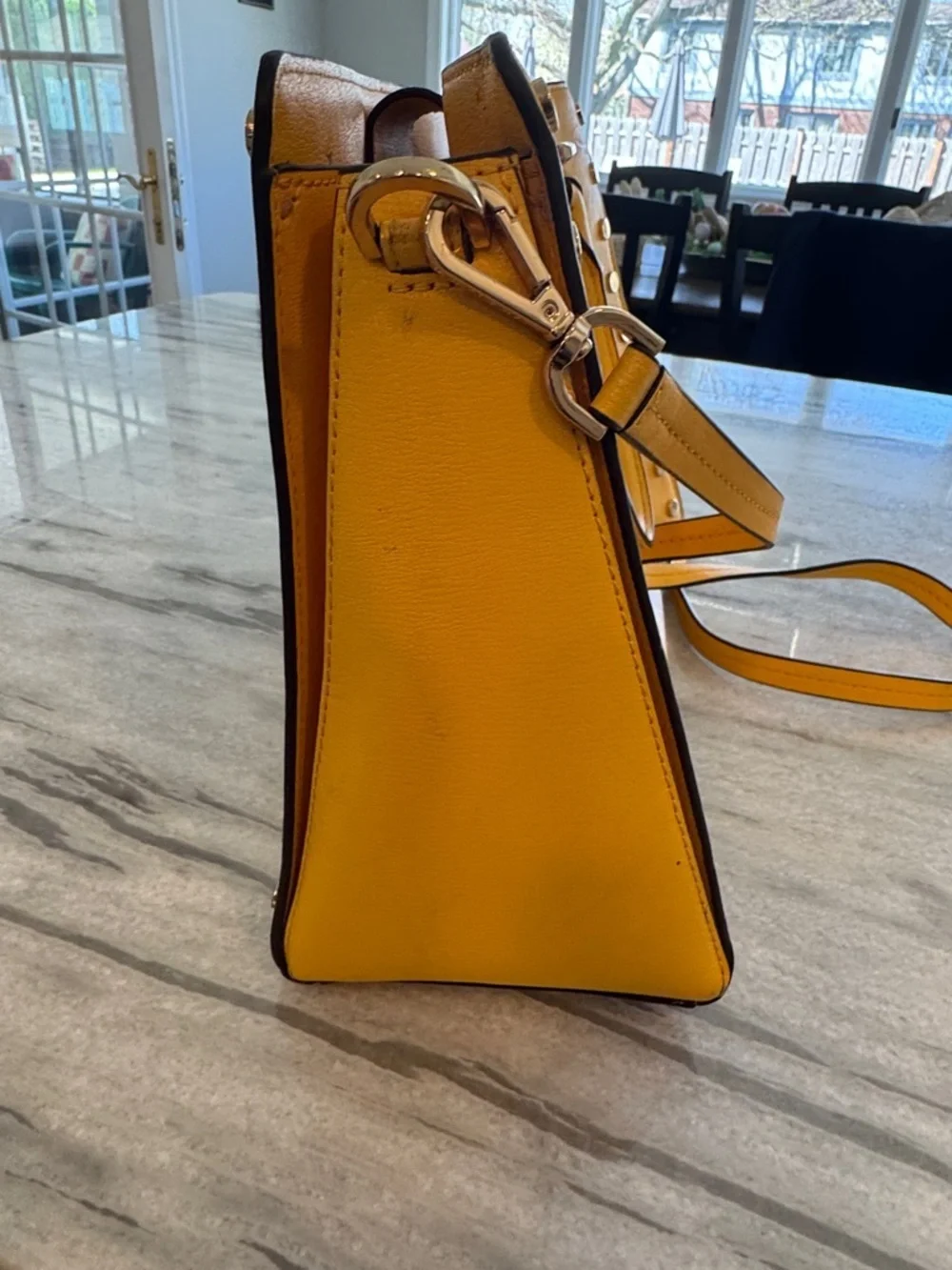 Michael Kors Yellow Studded Satchel with Gold Hardware